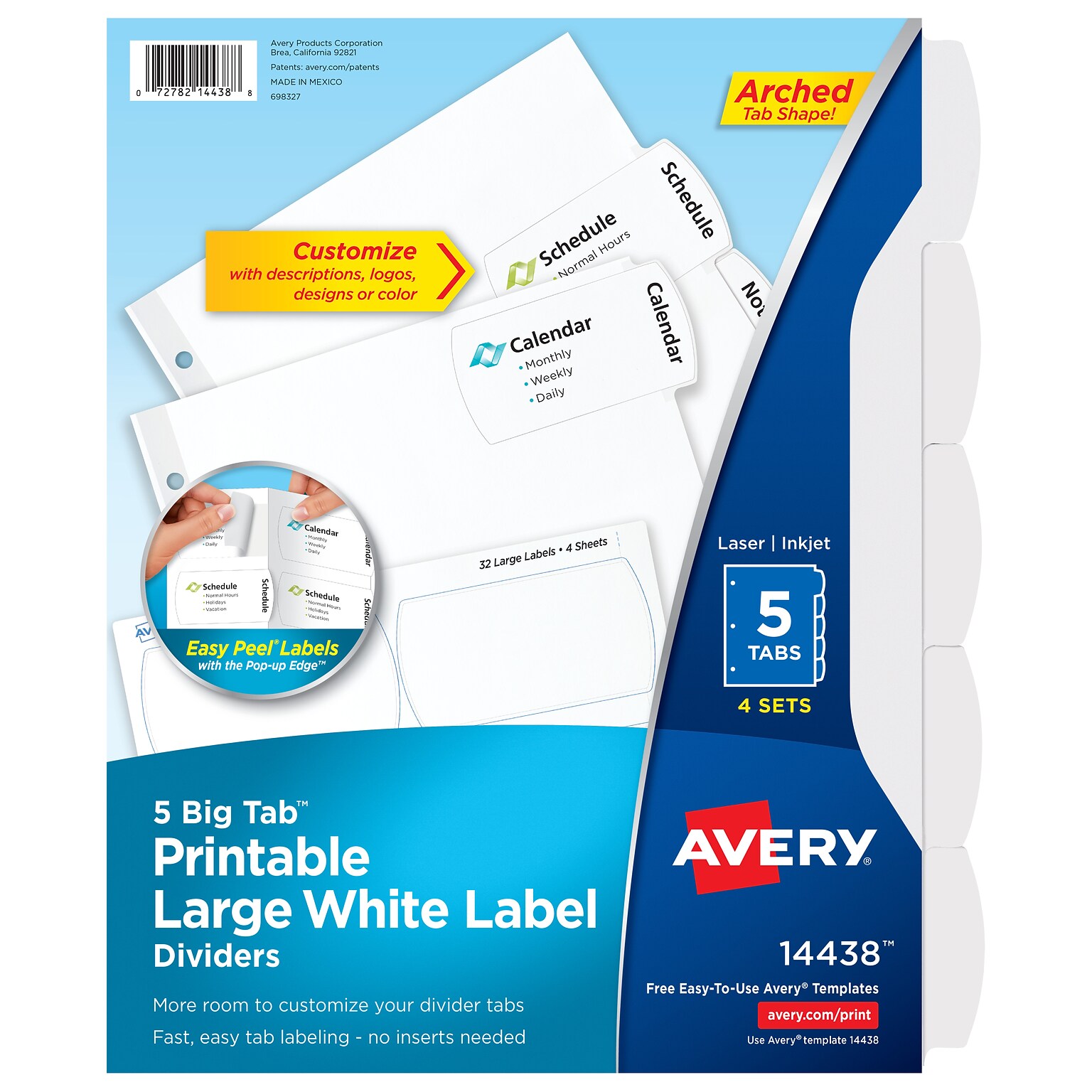 Avery Big Tab Printable Paper Dividers with Large White Labels, 5 Tabs, White, 4 Sets/Pack (14438)