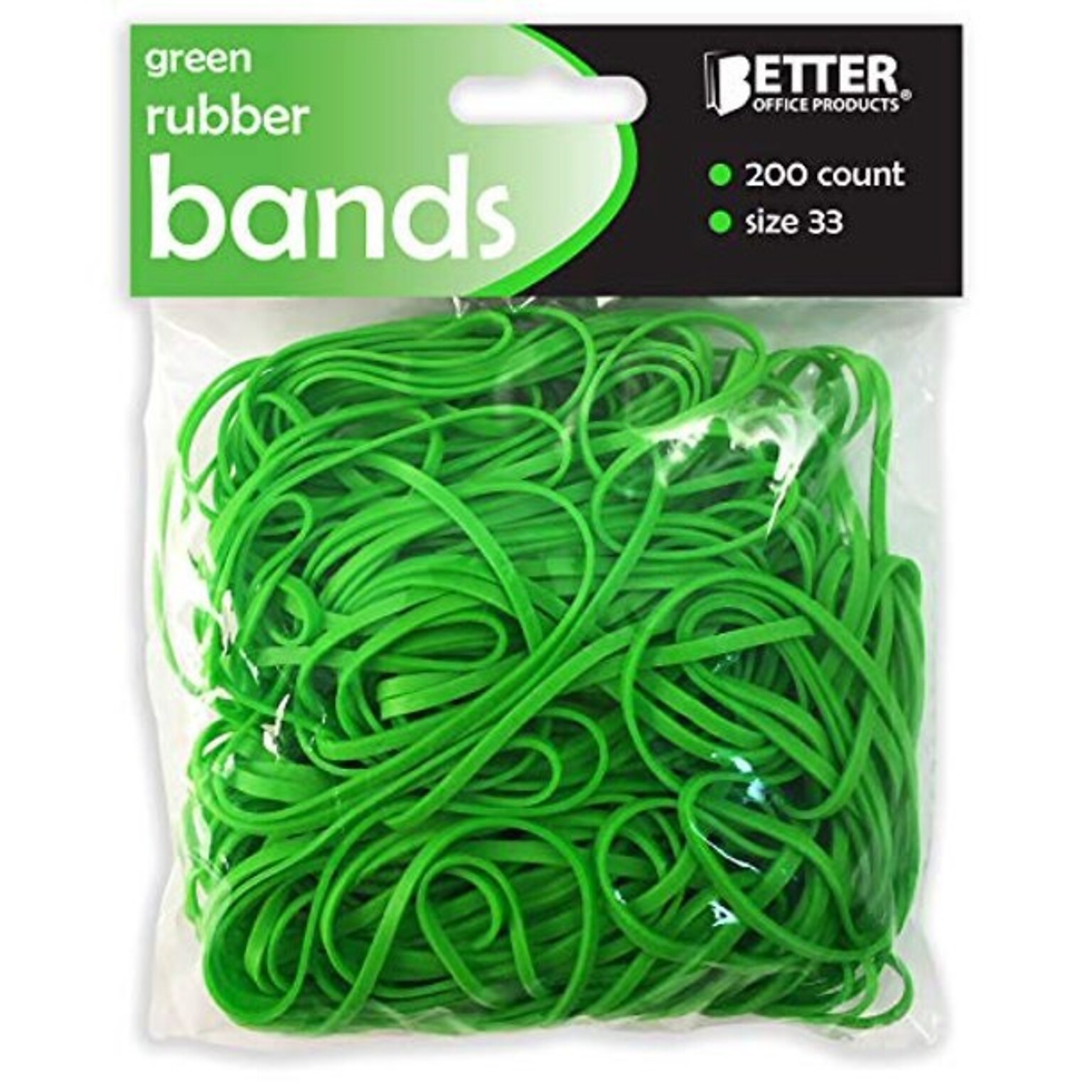 Better Office Multi-Purpose #33 Rubber Bands, 3.5 x 0.125, Latex Free, Vibrant Green, 200/Pack (33908)