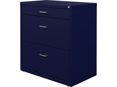 Space Solutions 3-Drawer Lateral File Cabinet, Letter/Legal Size, Lockable, 31.88"H x 30"W x 17.63"D, Navy (25073)