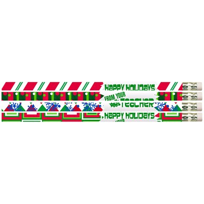 Musgrave Pencil Company Happy Holidays From Your Teacher Motivational Pencils, 12 Per Pack, 12 Packs (MUS2519D-12)