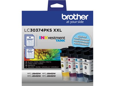 Brother LC30374PKS XXL Black/Cyan/Magenta/Yellow Super High Yield Ink Cartridges, 4/Pack