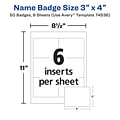 Avery Clip Style Laser/Inkjet Name Badge Kit, 3 x 4, Clear Holders with White Inserts, 50/Box (745