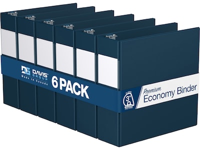 Davis Group Premium Economy 3 3-Ring Non-View Binders, D-Ring, Navy, 6/Pack (2305-72-06)