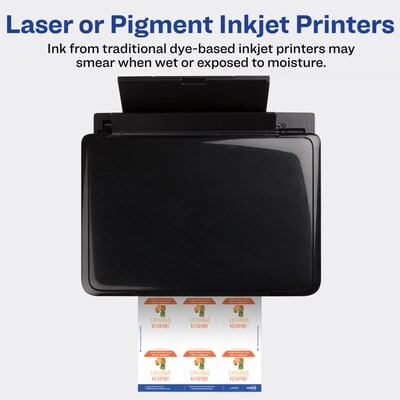 Avery Waterproof Laser Inkjet Round Labels, 2 1/2 Diameter, White, 9 Labels/Sheet, 8 Sheets/Pack, 7