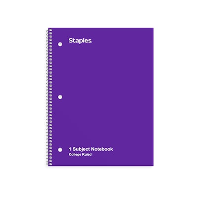 Staples 1-Subject Notebook, 8 x 10.5, College Ruled, 70 Sheets, Purple (TR27501)
