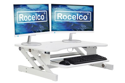 Rocelco 37.5 Height Adjustable Standing Desk Converter, Sit Stand Up Retractable Keyboard Riser, Wh