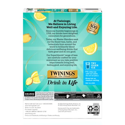 Twinings Probiotics+ Herbal Lemon & Ginger Tea, Keurig® K-Cup® Pods, 24/Box (F16930)