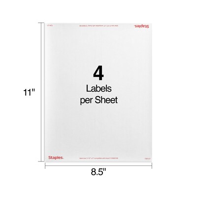 Staples Laser/Inkjet Shipping Labels, 3 1/2" x 5", Bright White, 4 Labels/Sheet, 100 Sheets/Pack, 400 Labels/Box (18074-CC)