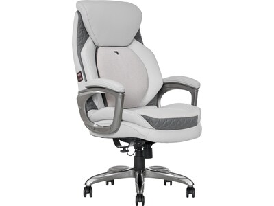 Sharper Image S-600 Active Lumbar Ergonomic Bonded Leather Swivel Executive Massage Chair, Off-White