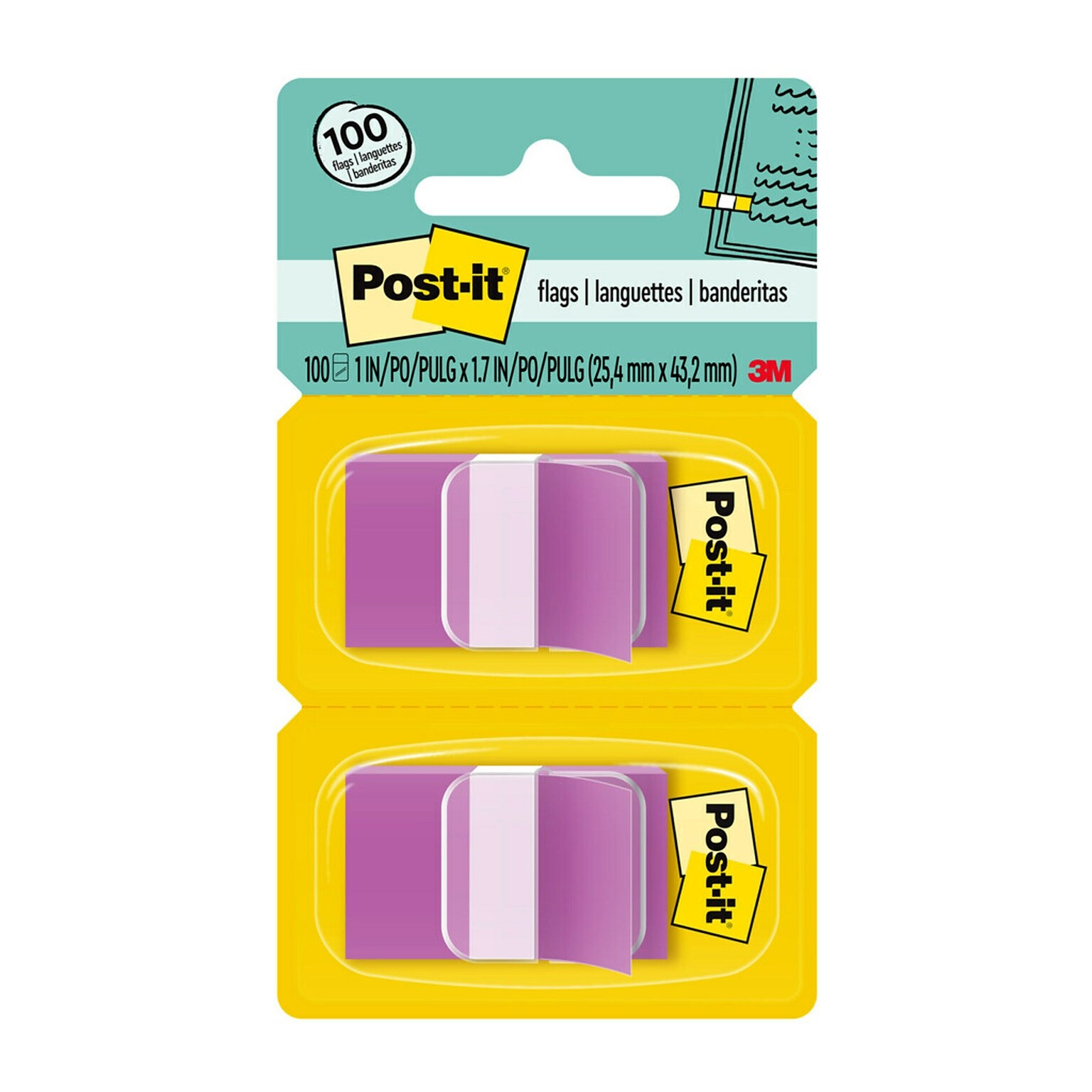 Post-it Flags, 1 Wide, Purple, 100 Flags/Pack (680-PE)