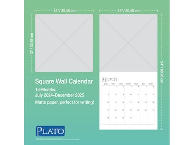 2024-2025 Plato Large Print 12" x 12" Academic & Calendar Monthly Wall Calendar (9781975481407)
