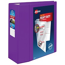 Avery Heavy Duty 5 3-Ring View Binders, D-Ring, Purple (79816)