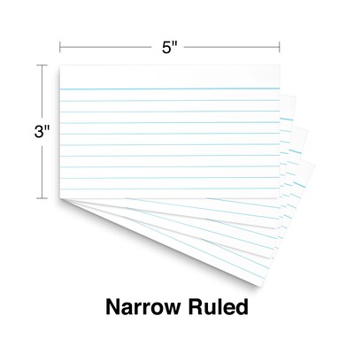 Staples 3" x 5" Index Cards, Narrow Ruled, White, 100/Pack (TR50993)