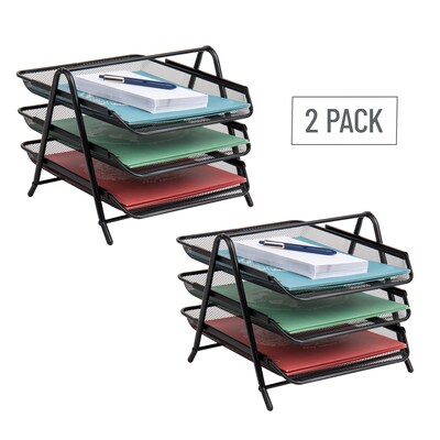 Mind Reader Metal 3-Tier Stackable Paper Desk Tray Organizer, Black, 2/Pack (3TPAP2PK-BLK)