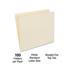 Staples 30% Recycled Reinforced File Folders, Single Tab, Letter Size, Manilla, 100/Box (ST508820/50