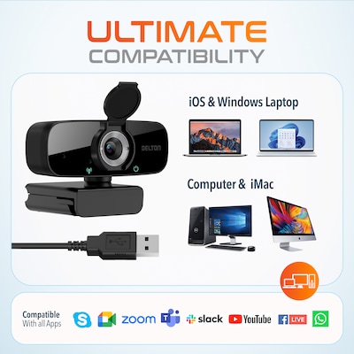 Delton C24 HD 1080p Webcam, 2 Megapixels, Black (DCAM24BK)