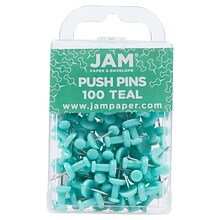 JAM Paper Push Pins, Teal, 100/Pack (22432067)