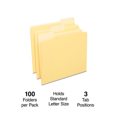 Staples File Folders, 1/3-Cut Tab, Letter Size, Yellow, 100/Box (ST224535-CC)