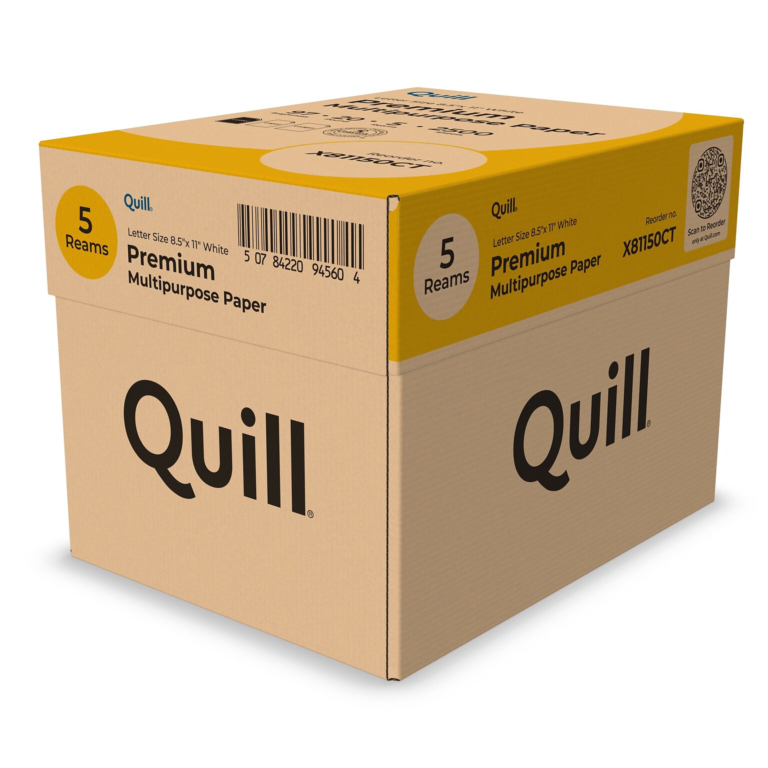 Quill Brand® 8.5 x 11 Premium Multipurpose Paper, 20 lbs., 97 Brightness, 5 Reams/CT (X81150CT)