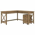 Bush Furniture Key West 60W L Shaped Desk with 2 Drawer Mobile File Cabinet, Reclaimed Pine (KWS013
