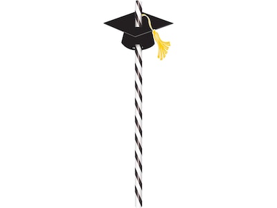 Amscan Graduation Straw, Black/White, 12/Set, 3 Sets/Pack (400072)