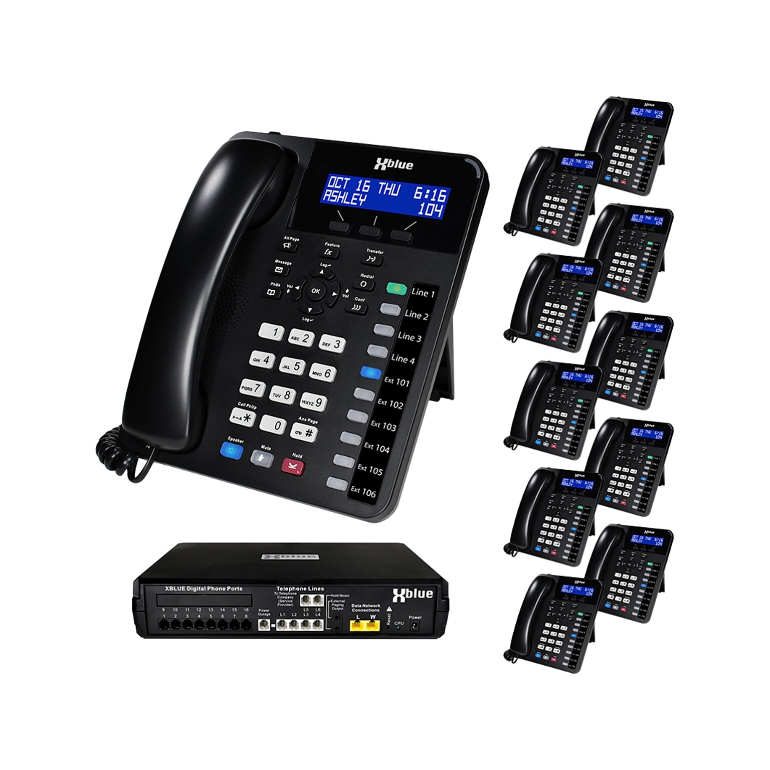 XBLUE X16 Plus 6-Line Corded Conference Telephone System Bundle, Black (X16plus-XD10-4x11)