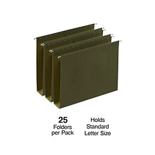 Staples Heavy Duty Box-Bottom Hanging File Folders, 2 Expansion, 1/5-Cut Tab, Letter Size, Green, 2