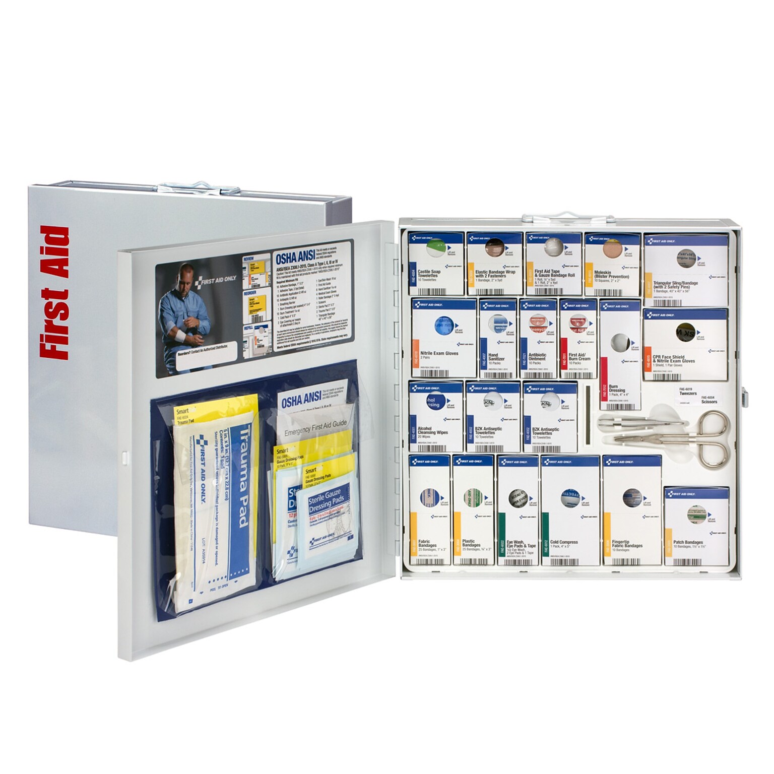 First Aid Only SmartCompliance Office Cabinet, ANSI Class A/ANSI 2021, 50 People, 202 Pieces, White, Kit (746004-021)