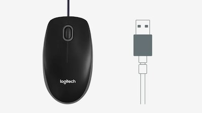 Logitech B100 Wired Ambidextrous Optical USB Mouse, Black (910-001439)