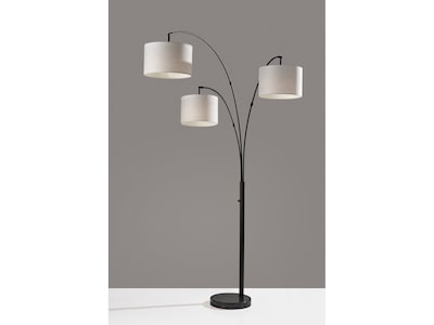 Adesso Bowery 82 Black Marble Floor Lamp with 3 Drum Taupe Shades (4250-01)