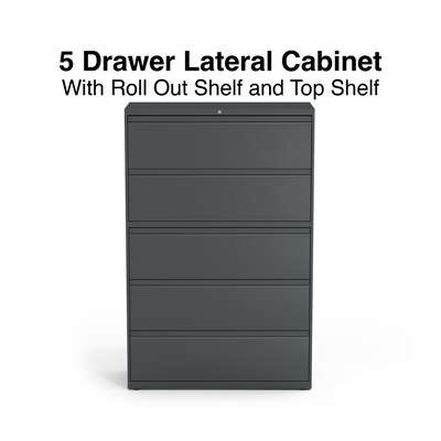 Quill Brand® 5-Drawer Lateral File Cabinet, Locking, Letter/Legal, Charcoal, 42W (26828D)