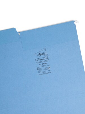 Smead FasTab Hanging File Folders, 1/3-Cut Tab, Letter Size, Blue, 20/Box (64099)