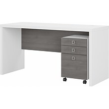 Bush Business Furniture Echo Credenza Desk with Mobile File Cabinet, Pure White/Modern Gray (ECH003W