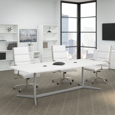 Bush Business Furniture 96W x 42D Boat Shaped Conference Table with Metal Base, White (99TBM96WHSVK)