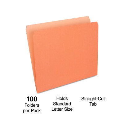Quill Brand® File Folders, Straight-Cut, Letter Size, Orange, 100/Box (7409OE)