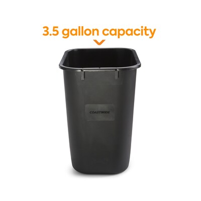 Coastwide Professional™ Indoor Trash Can Without Lid, Black Soft Molded Plastic, 3.5 Gallon (CW56428