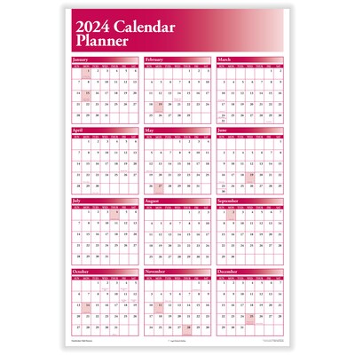 2024 ComplyRight 24" x 36" Dry Erase Yearly Wall Calendar, Reversible, Burgundy (J0056BU)