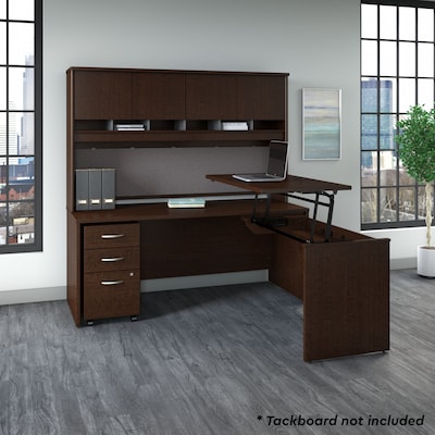 Bush Business Furniture Westfield 72W 3 Position Sit to Stand L Desk w/ Hutch and File Cabinet, Moc