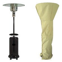 7-Ft. 48,000 BTU Steel Umbrella Propane Patio Heater in Black with Weather-Protective Cover