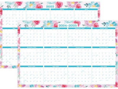 2024-2025 AT-A-GLANCE Badge Floral 36" x 24" Academic & Calendar Yearly Dry-Erase Wall Calendar, Reversible (1710F-550P-25)