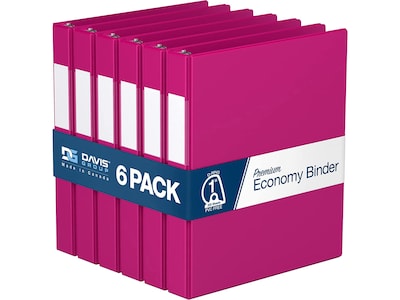 Davis Group Premium Economy 1 3-Ring Non-View Binders, D-Ring, Pink, 6/Pack (2301-43-06)