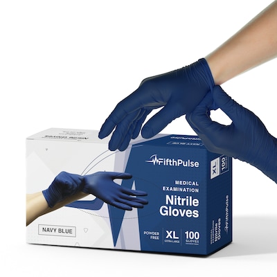 FifthPulse Powder Free Nitrile Gloves, Latex Free, X-Large, Navy Blue, 100/Box (FMN100213)