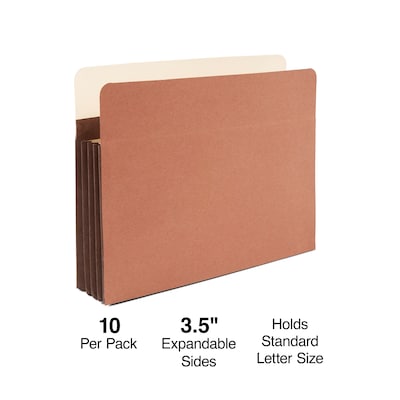 Staples Heavy-Duty Reinforced File Pocket, 3.5 Expansion, Letter Size, Brown, 10/Box (704358)