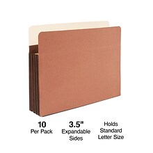 Staples Heavy-Duty Reinforced File Pocket, 3.5 Expansion, Letter Size, Brown, 10/Box (704358)