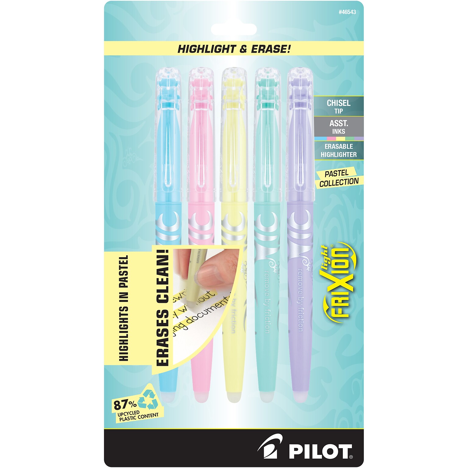 Pilot FriXion Light Pastel Erasable Highlighters, Chisel Tip, Assorted Ink, 5/Pack (46543)