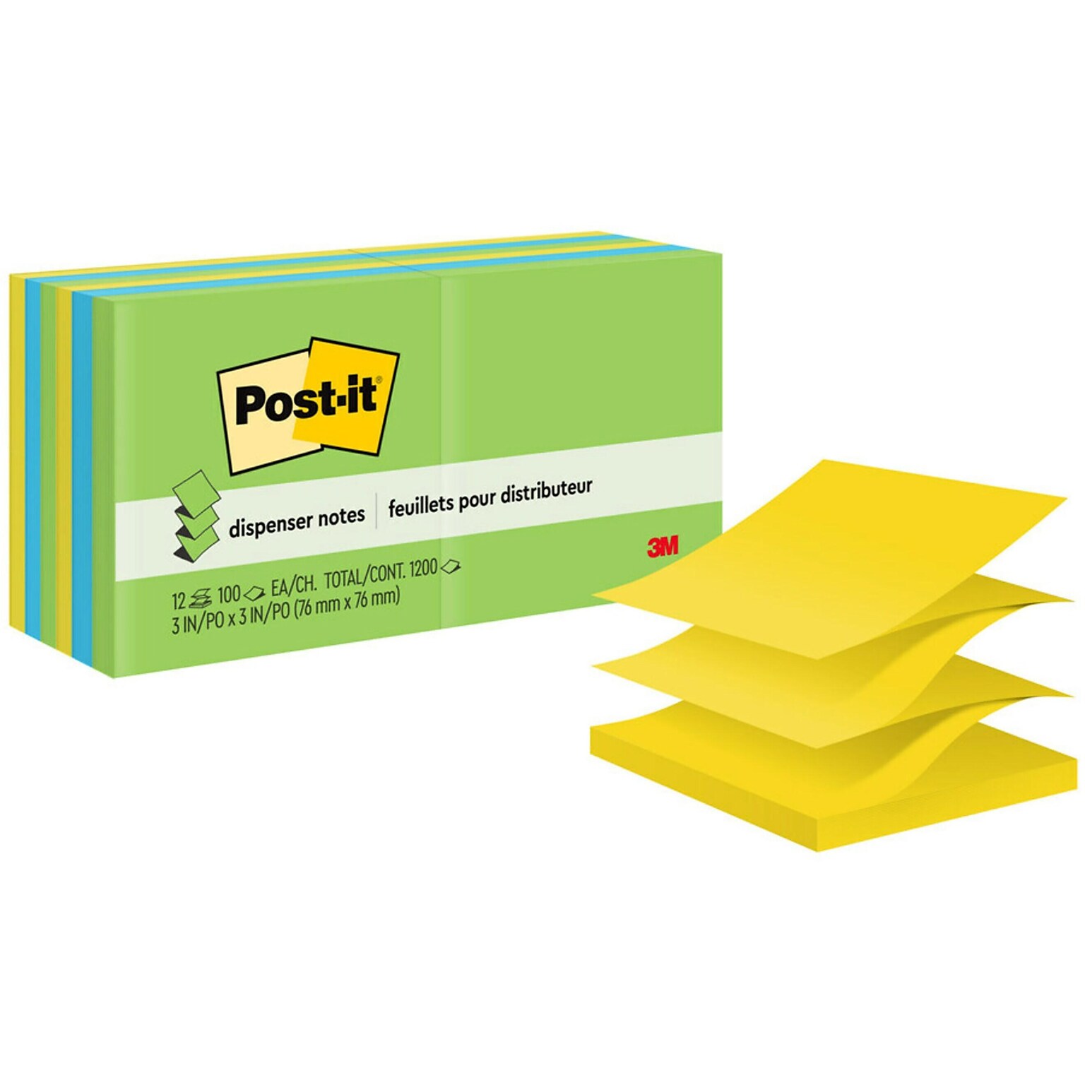 Post-it Pop-up Notes, 3 x 3, Floral Fantasy Collection, 100 Sheet/Pad, 12 Pads/Pack (R330-12AU)