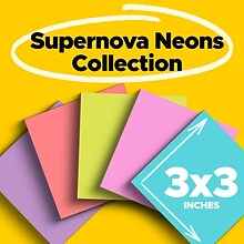 Post-it Super Sticky Notes, 3 x 3, Supernova Neons Collection, 90 Sheet/Pad, 5 Pads/Pack (654-5SSM