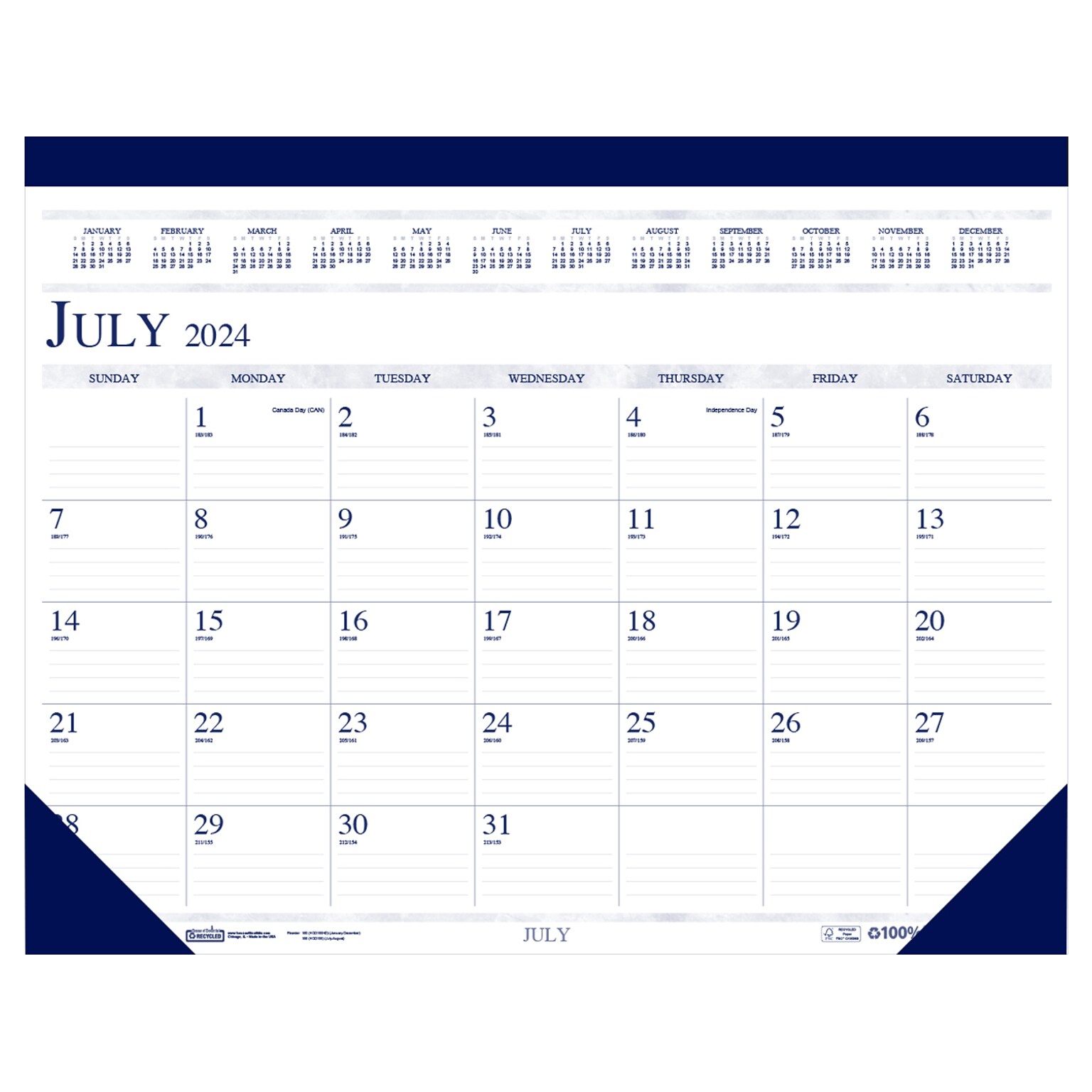 2024-2025 House of Doolittle 22 x 17 Academic Monthly Desk Pad Calendar, White/Blue (155-25)