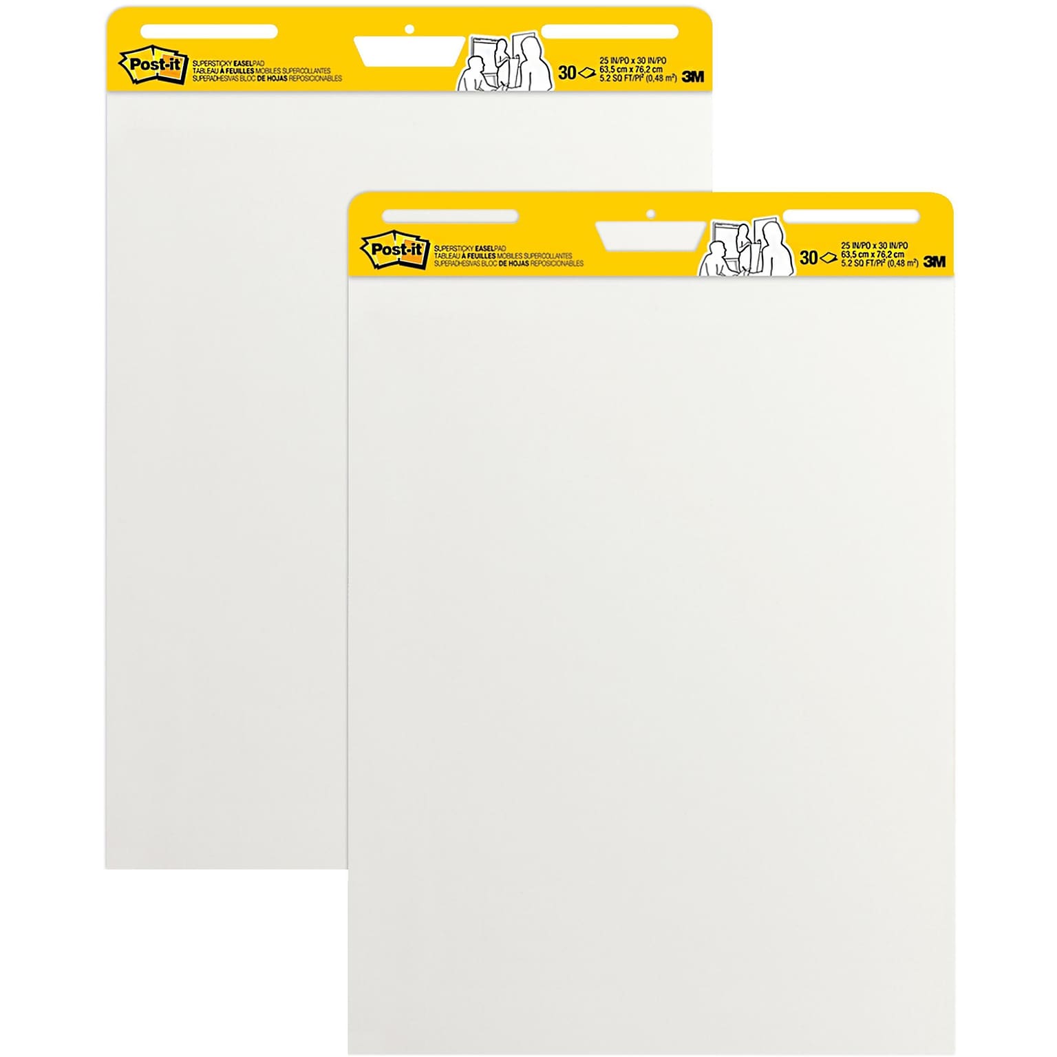 Post-it Super Sticky Easel Pad, 25 x 30 in., 2 Pads, 30 Sheets/Pad, 2x the Sticking Power, White