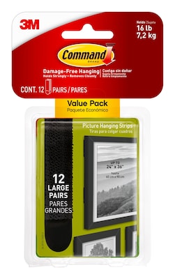 Command Large Picture Hanging Strip, 12 Pairs/Pack (17206BLK-12ES)
